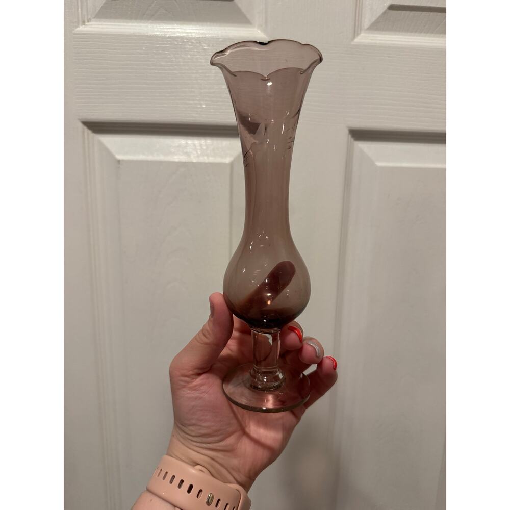 Vase / Amethyst / Princess Cut Glass / Bud Vase / Scalloped Rim / Vintage